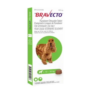 Merck Bravecto Chewable Tablet 1 Chewable Tablets Green/Vert 10.1 - 20 kg
