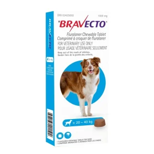 Merck Bravecto Chewable Tablet 1 Chewable Tablets Blue/Bleu 20.1 - 40 kg