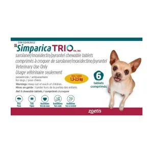 Zoetis Simparica TRIO 6 Tab Yellow/Jaune 1.3 - 2.5 kg
